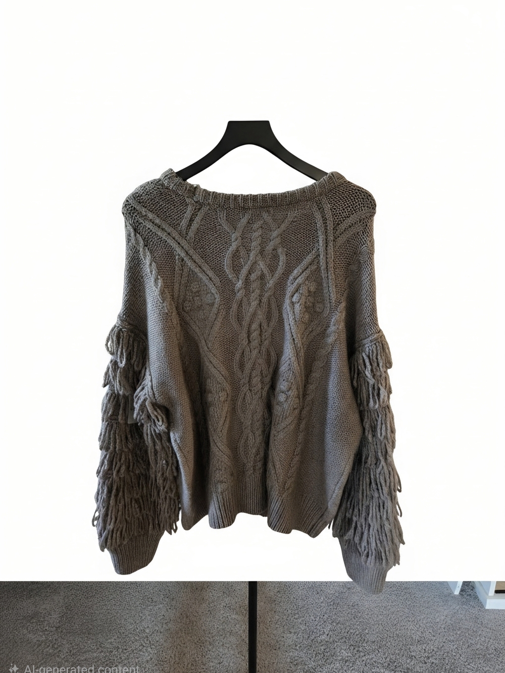 NWT a.n.a Taupe Fringe-Sleeve Cable Knit Crewneck Sweater - Picture 5 of 6